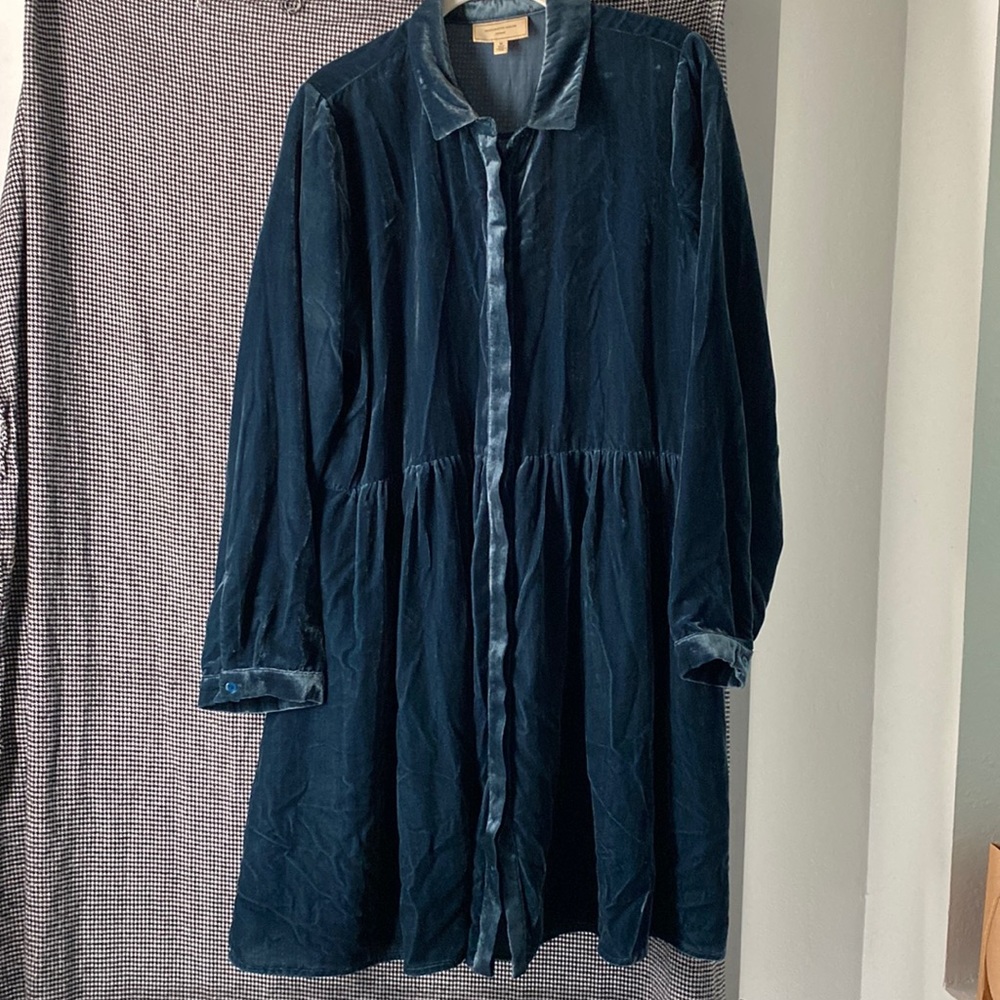 anthropologie moulinette soeurs velvet teal dress